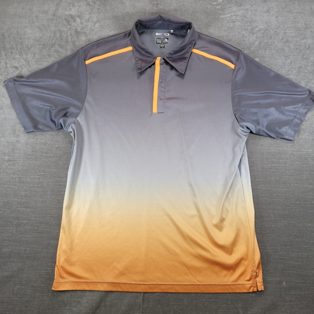 Adidas Mens Climacool Polo Shirt Medium Gray Orange Ombre Gradient Golf Top